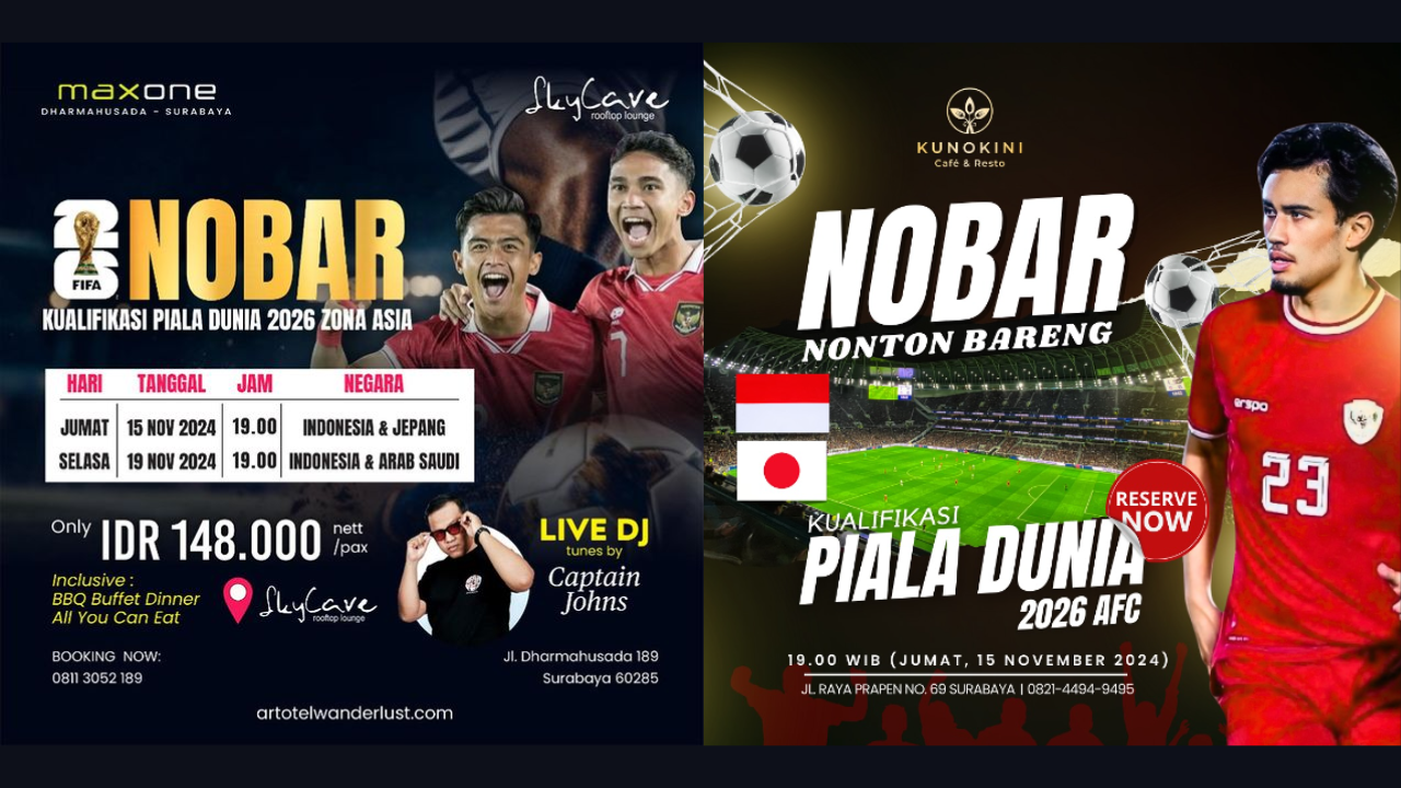 Bukan Valhalla, Ini Daftar Lokasi Nobar Timnas Indonesia vs Jepang di Surabaya 