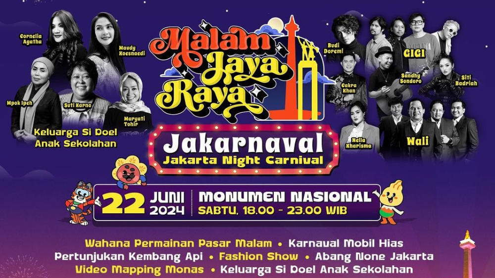Puncak HUT ke-497 Jakarta 'Malam Jaya Raya' di Monas 22 Juni 2024, Ada Wahana Pasar Malam, Kembang Api, hingga Video Mapping