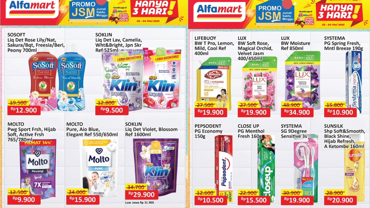 Promo JSM Alfamart Hari Ini Terbaru 4 Mei 2025 Spesial Gajian di Akhir Pekan, Detergen Rp9 Ribuan