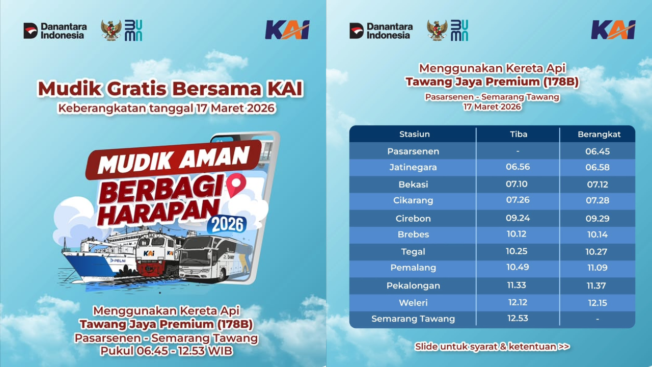 Link dan Cara Daftar Mudik Gratis KAI 2026, Resmi Dibuka Hari Ini Rute Jakarta-Semarang