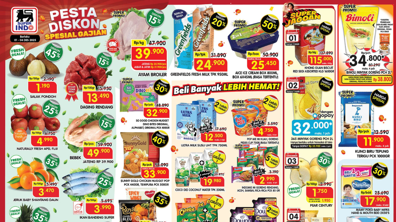 Katalog Promo Superindo Terbaru Minggu Ini 1-4 Desember 2025, Awal Bulan Bimoli Minyak Goreng 2L Rp34 Ribuan