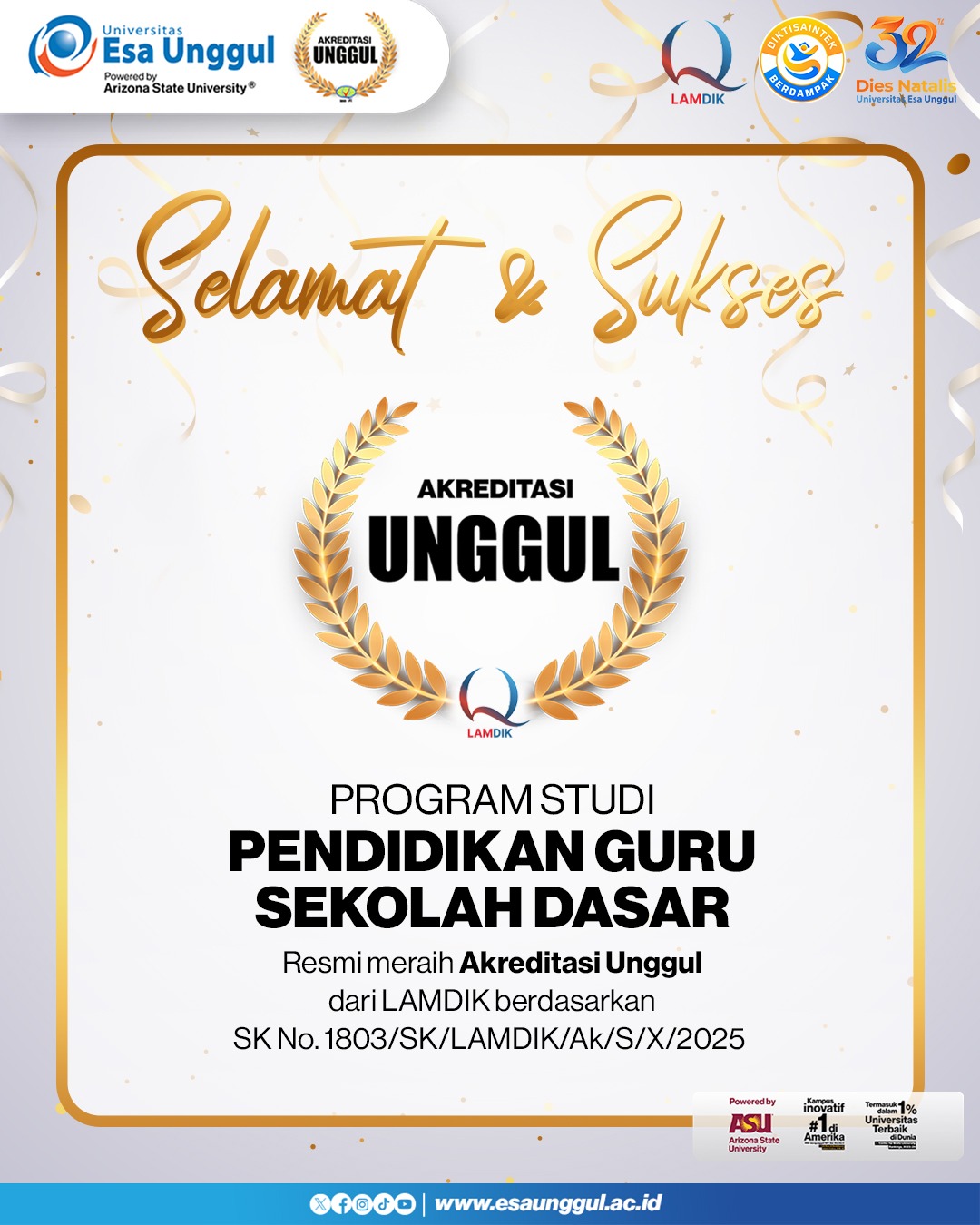 Program Studi PGSD Universitas Esa Unggul Raih Akreditasi Unggul dari LAM Kependidikan