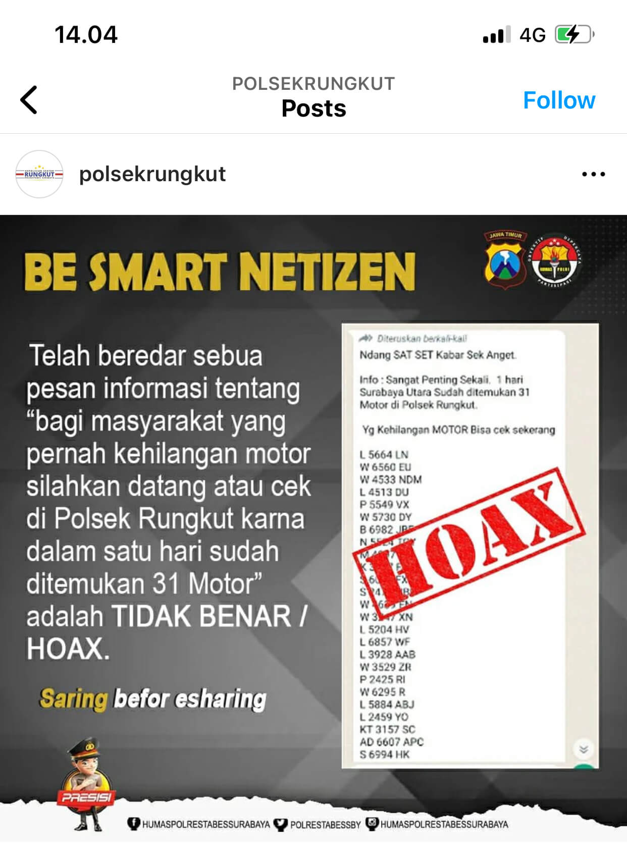 Termakan Hoaks, Korban Pencurian Motor Datangi Polsek Rungkut