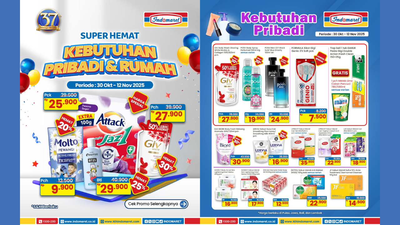 Promo Indomaret Terbaru Minggu ini 10-16 November 2025, Harga Rinso Detergent-Molto Pewangi Pakaian Mulai Rp9 Ribuan  