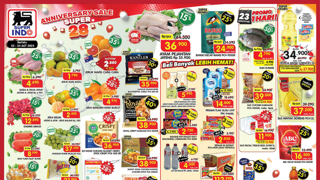 Promo JSM Superindo Minggu Ini 22-24 Agustus 2025, Jelang Gajian Tropical Minyak Goreng Rp34 Ribuan