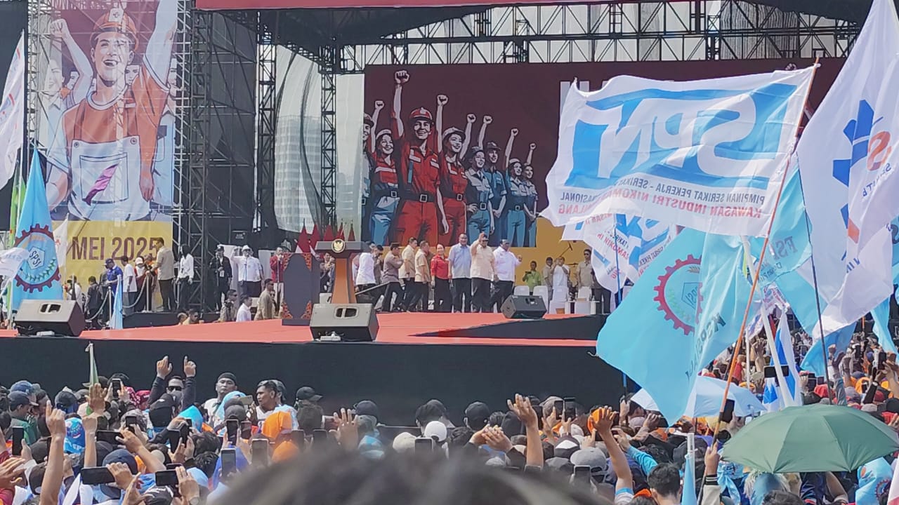 Orasi Prabowo di Hari Buruh: Banyak yang Takut Saya Jadi Presiden, Gue Tahu Tipu-tipu Mereka