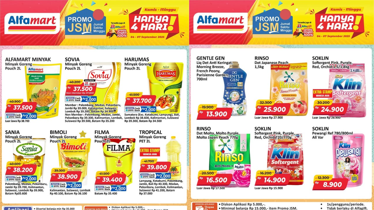 Promo JSM Alfamart Hari Ini Terbaru 7 September 2025, Spesial Awal Bulan Sania Minyak Goreng Rp38 Ribuan