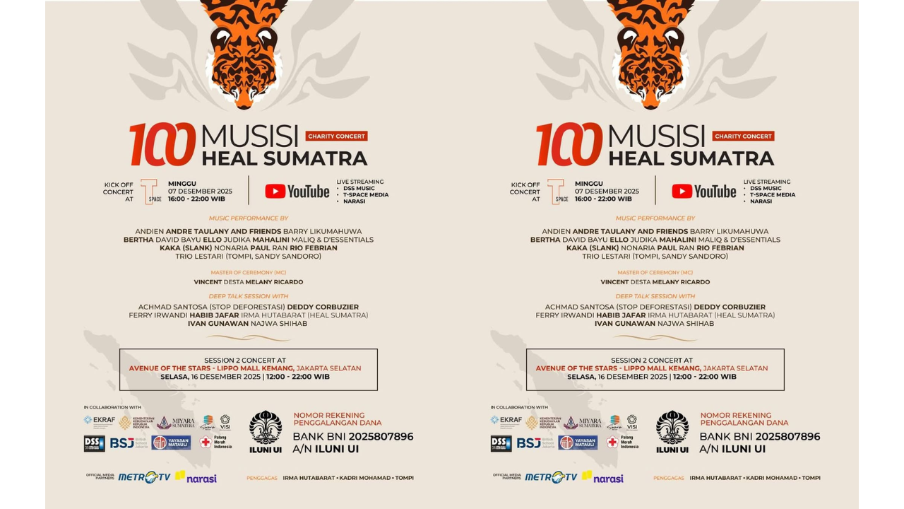 100 Musisi Gelar Konser Amal Galang Donasi untuk Korban Sumatera, Ini Daftar Line Upnya