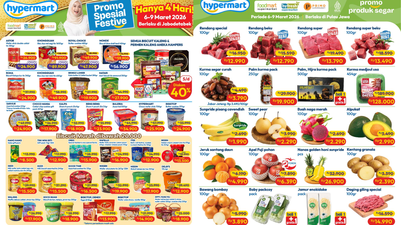 Katalog Promo Hypermart Minggu Ini 9-12 Maret 2026, Biskuit Good Time-Khong Guan Mulai Rp16 Ribuan