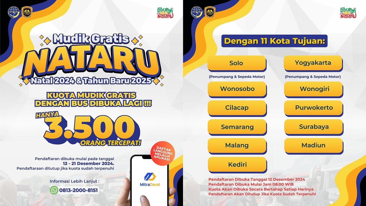 Rute dan Cara Daftar Mudik Gratis Nataru 2024/2025 dengan Bus, Dibuka Mulai Besok!