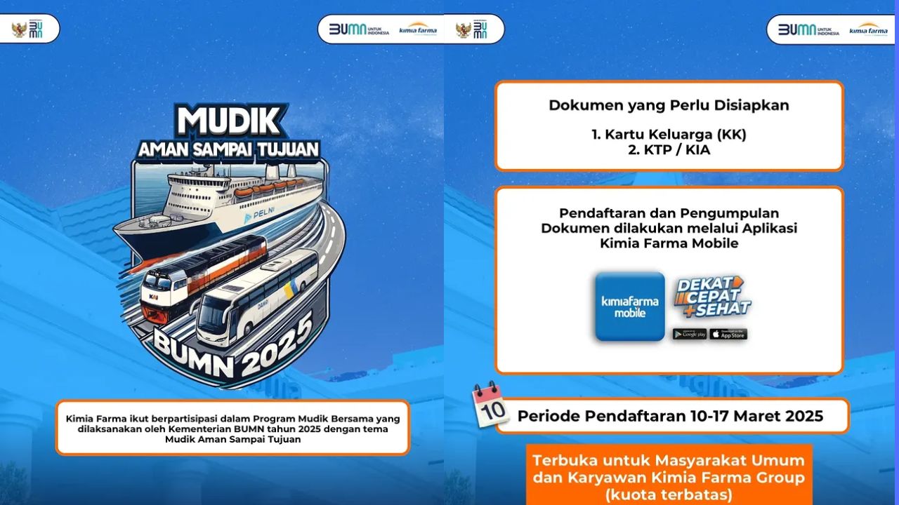 Mudik Gratis BUMN Kimia Farma 2025 Dibuka 10-17 Maret, Cek Persyaratannya di Sini 