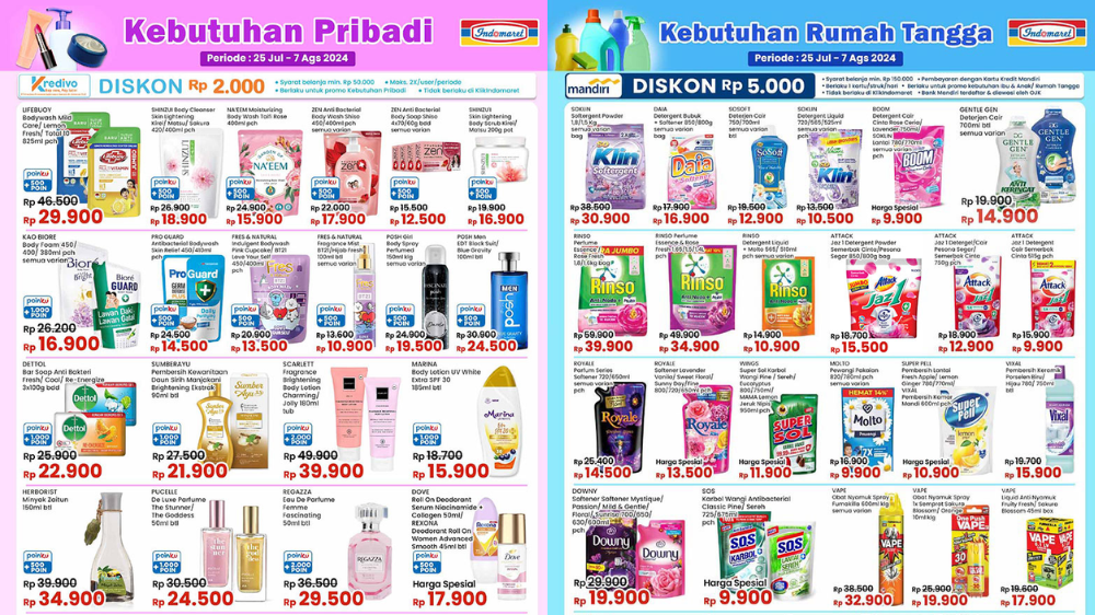 Katalog Promo JSM Indomaret 2-4 Agustus 2024, Aneka Detergent Sabun Pencuci Baju Mulai Rp10 Ribuan Aja Buruan Serbu!
