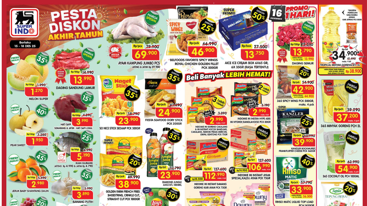 Promo Superindo Minggu Ini Terbaru 15-18 Desember 2025, Jelang Natal Tropical Minyak Goreng 2L Rp34 Ribuan