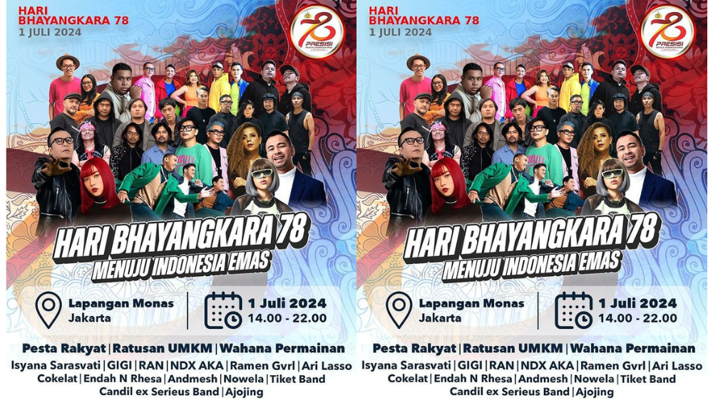 Konser Gratis Hari Bhayangkara ke-78 di Monas 1 Juli 2024, Ada RAN, Ari Lasso, Gigi, hingga Isyana Sarasvati