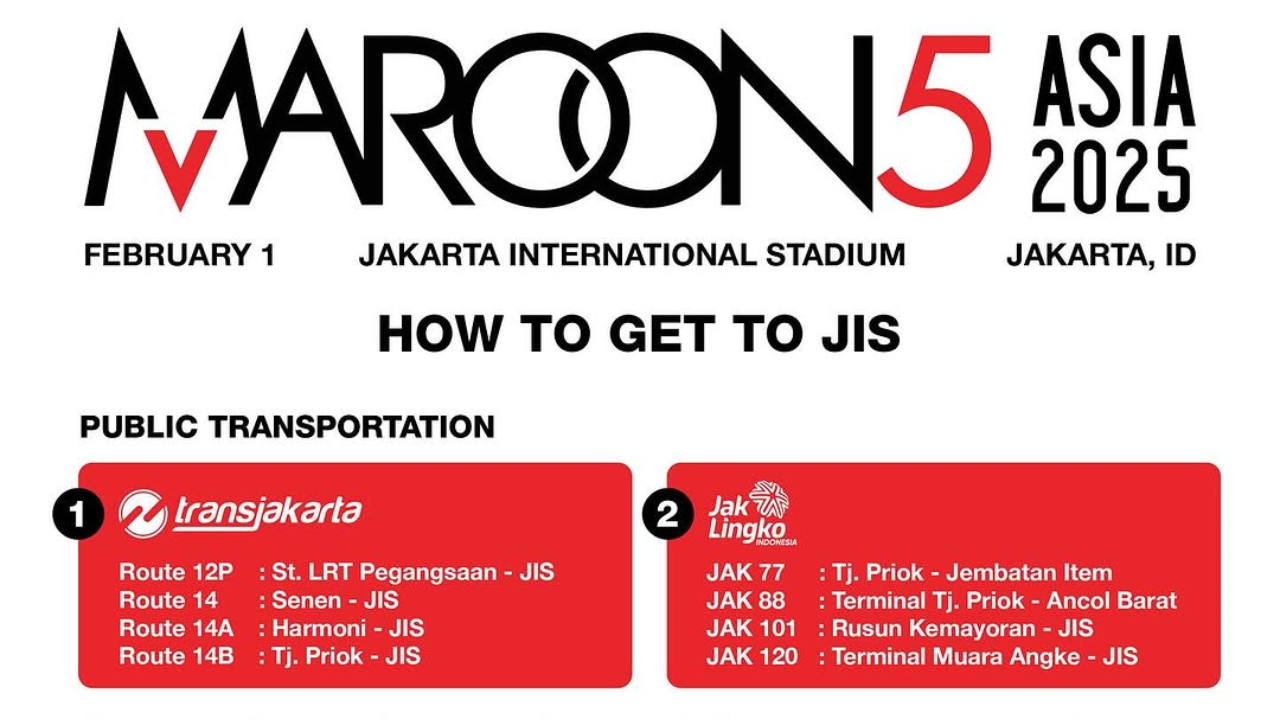 Cara dan Rute ke JIS Nonton Konser Maroon 5 Naik Transjakarta, KRL, hingga JakLingko