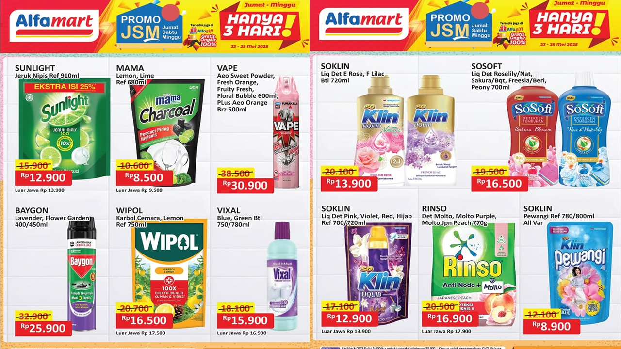 Katalog Promo JSM Alfamart Terbaru Hari Ini 24 Mei 2025, Belanja Sabun Cuci Piring Cuma Rp8 Ribuan!