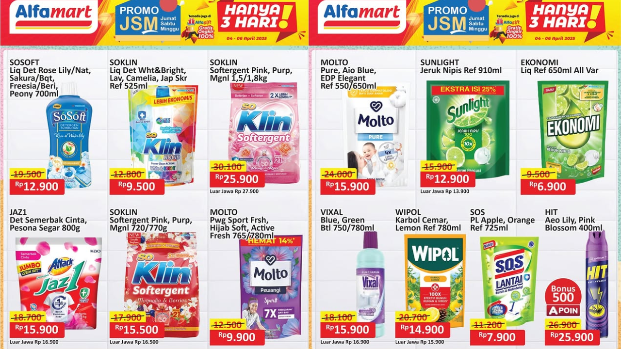 Promo Alfamart Hari Ini Terbaru 6 April 2025 Edisi Halal Bihalal, Detergen Mulai Rp9 Ribuan