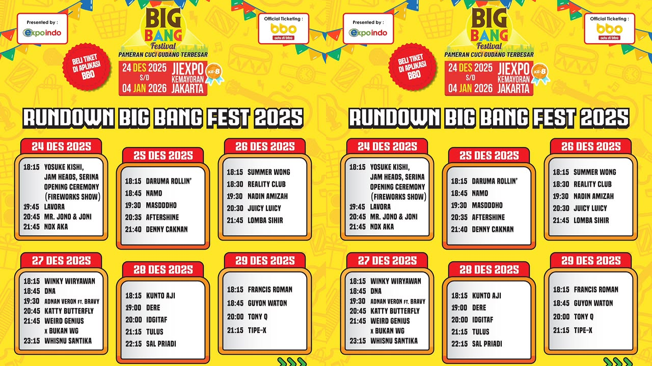 Rundown Big Bang Festival 2025 Hari Ini, Tutup Libur Akhir Pekan Nonton Tulus hingga Sal Priadi