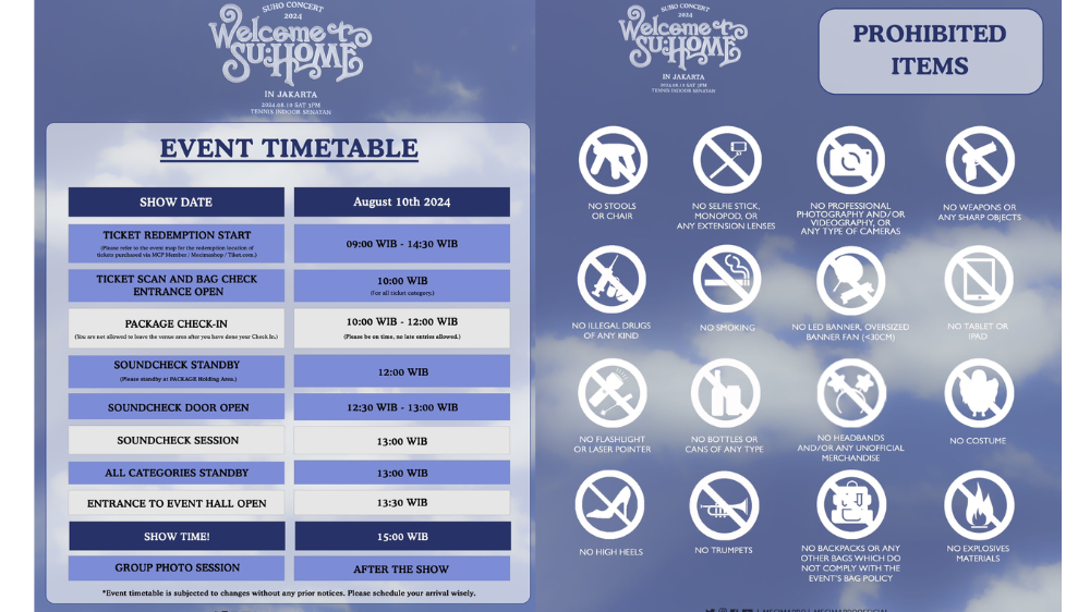 Rundown Konser Suho EXO di Tennis Indoor Senayan 10 Agustus 2024, Open Gate 13.30 WIB