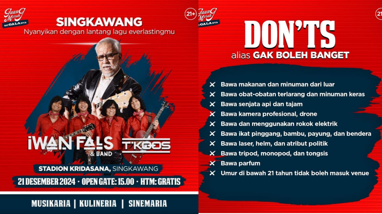 Warga Kalimantan! Konser Gratis Iwan Fals di Singkawang 21 Desember 2024, Hiburan Jelang Akhir Tahun