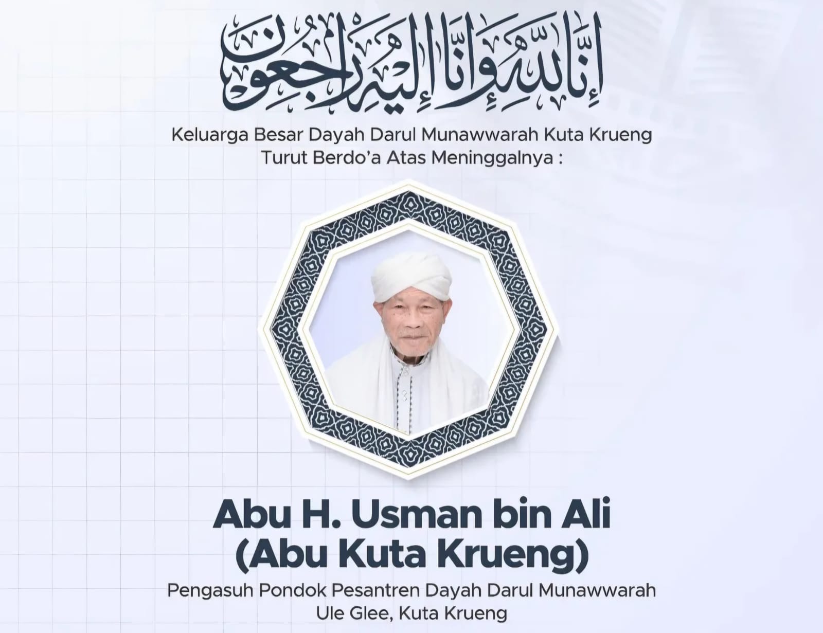 Abu Kuta Krueng, Ulama Kharismatik dari Aceh Berpulang