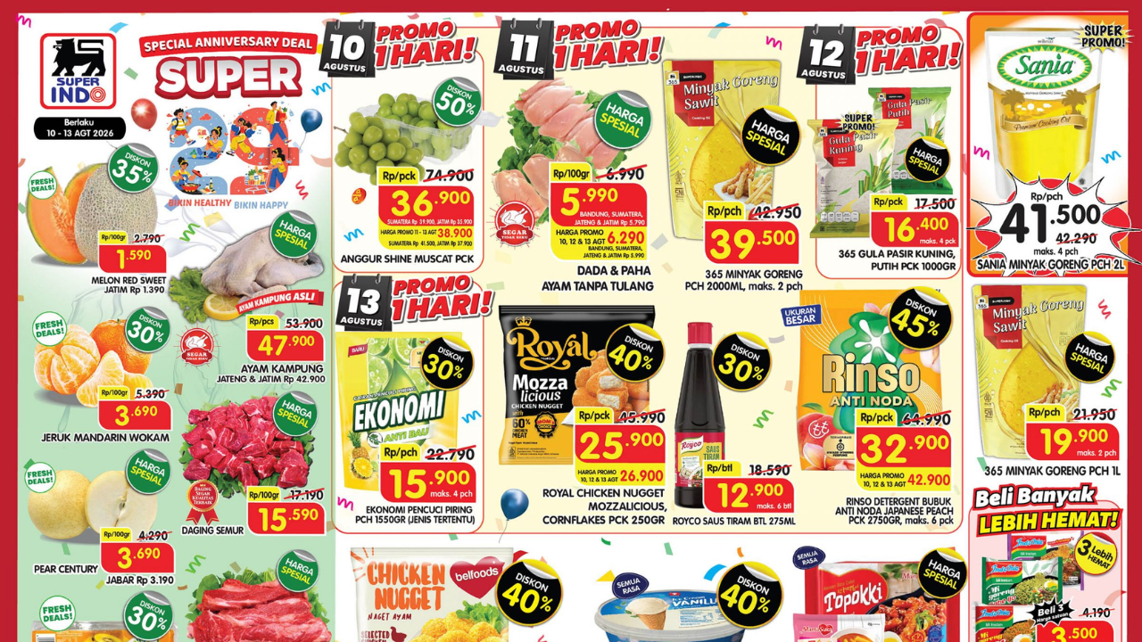 Katalog Promo Superindo Terbaru 10-13 Agustus 2026, Diskon Sunlight Pencuci Piring Rp19.900