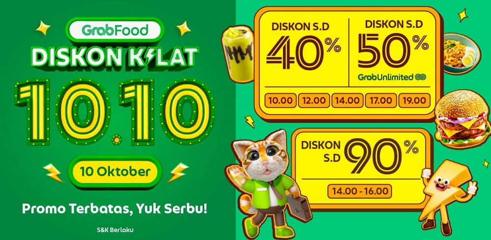 Dinner Hemat! GrabFood Gelar Diskon Kilat 10.10 dengan Potongan Hingga 90%