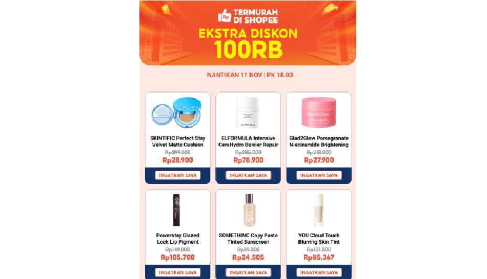 Promo Shopee 11.11 Big Sale, Dapatkan Diskon Rp 100 Ribu untuk 6 Produk Kecantikan Ini!