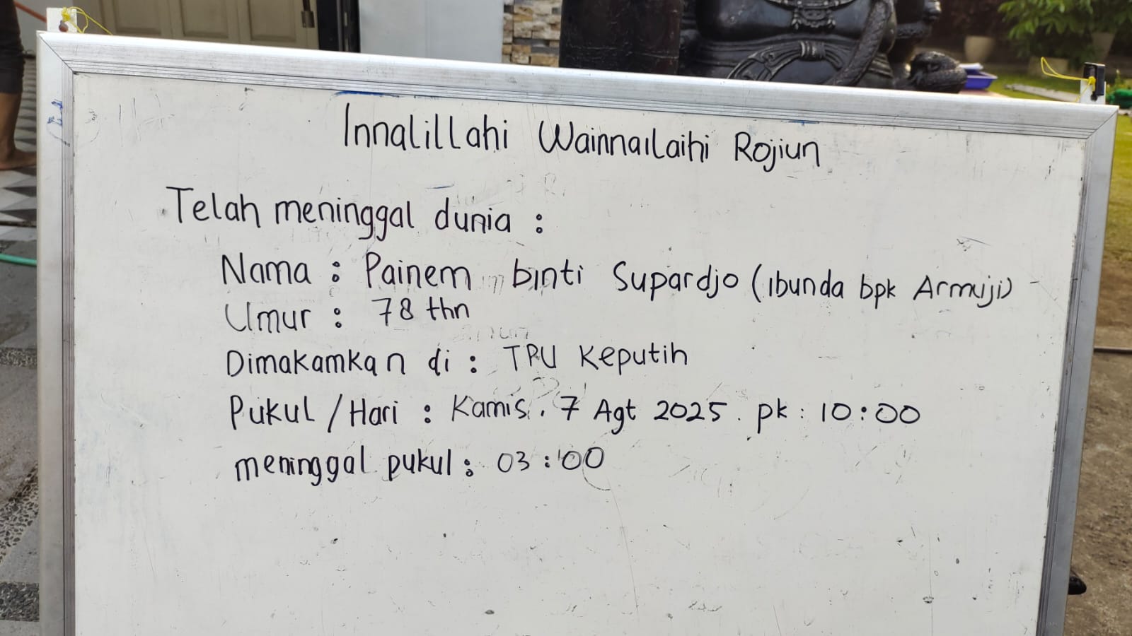 BREAKING NEWS: Ibu Wakil Wali Kota Surabaya Armuji Meninggal Dunia, Dimakamkan di Keputih