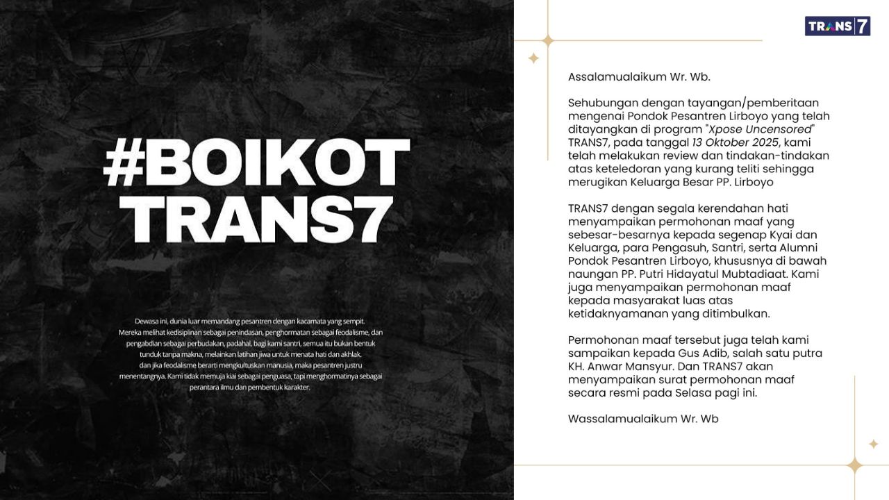 Trans7 Kirim Surat Permintaan Maaf ke Pesantren Lirboyo Usai Kontroversi Xpose Uncensored