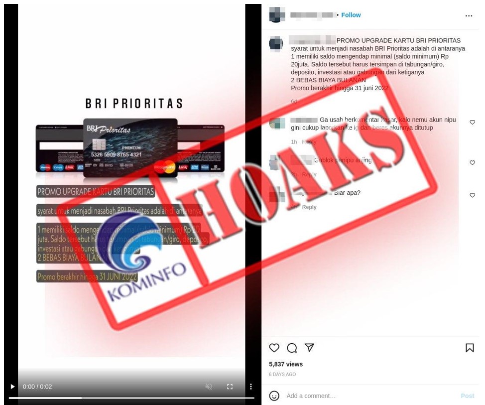 Iklan Promo Upgrade Kartu BRI Prioritas, Hoaks atau Bukan?