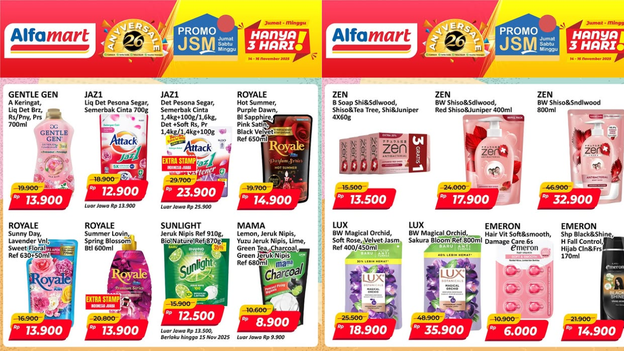 Katalog Promo JSM Alfamart Terbaru Hari Ini 16 November 2025, Sunlight Rp12 Ribuan