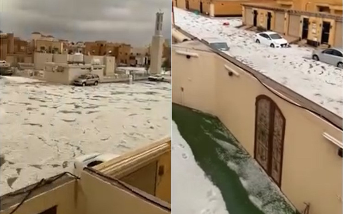 Arab Saudi Hujan Hingga Banjir Es, 14 Wilayah Riyadh Diselimuti Es