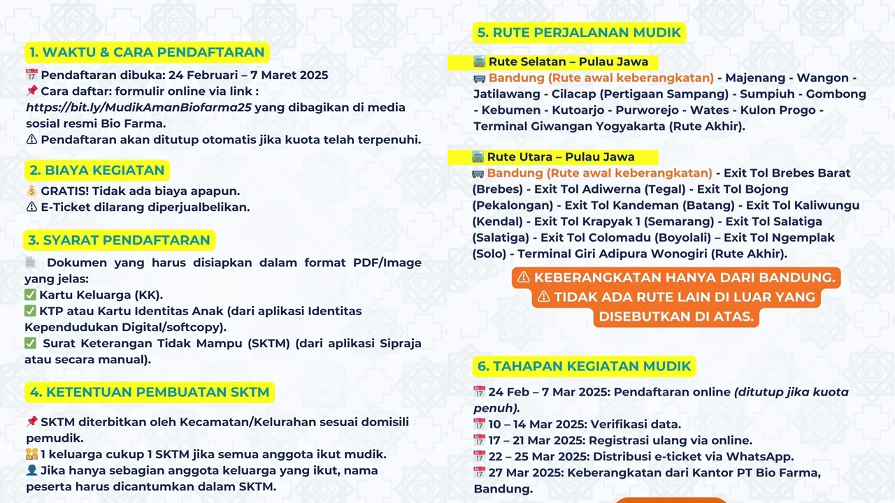 Syarat dan Cara Daftar Mudik Gratis BUMN 2025 Bio Farma, Keberangkatan dari Bandung