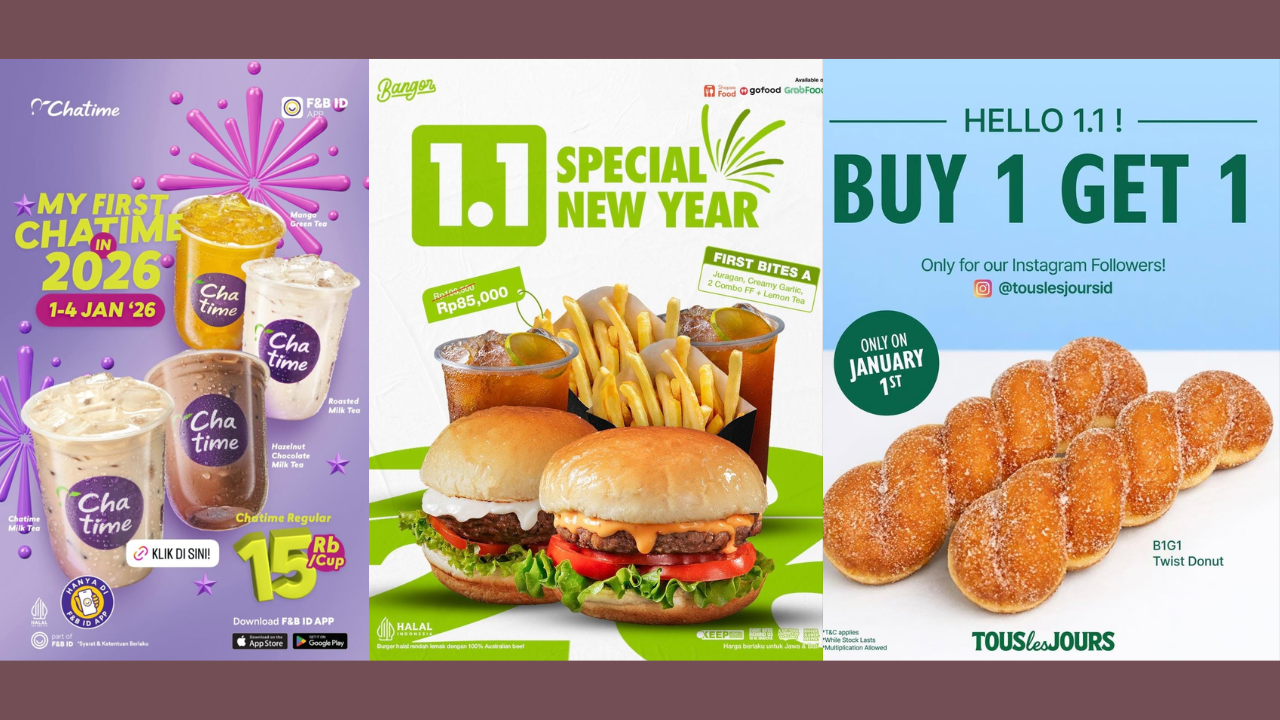 7 Promo Makanan dan Minuman Spesial Tahun Baru 1.1 Januari 2026, Buruan Serbu!