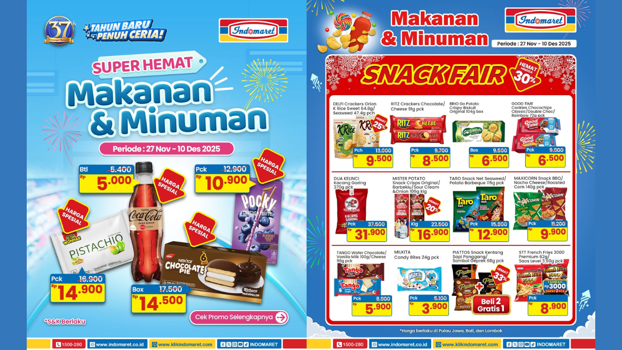 Katalog Promo Indomaret Sepekan Jelang Nataru 1-7 Desember 2025, Aneka Snack Makanan Minuman Mulai Rp10 Ribuan 