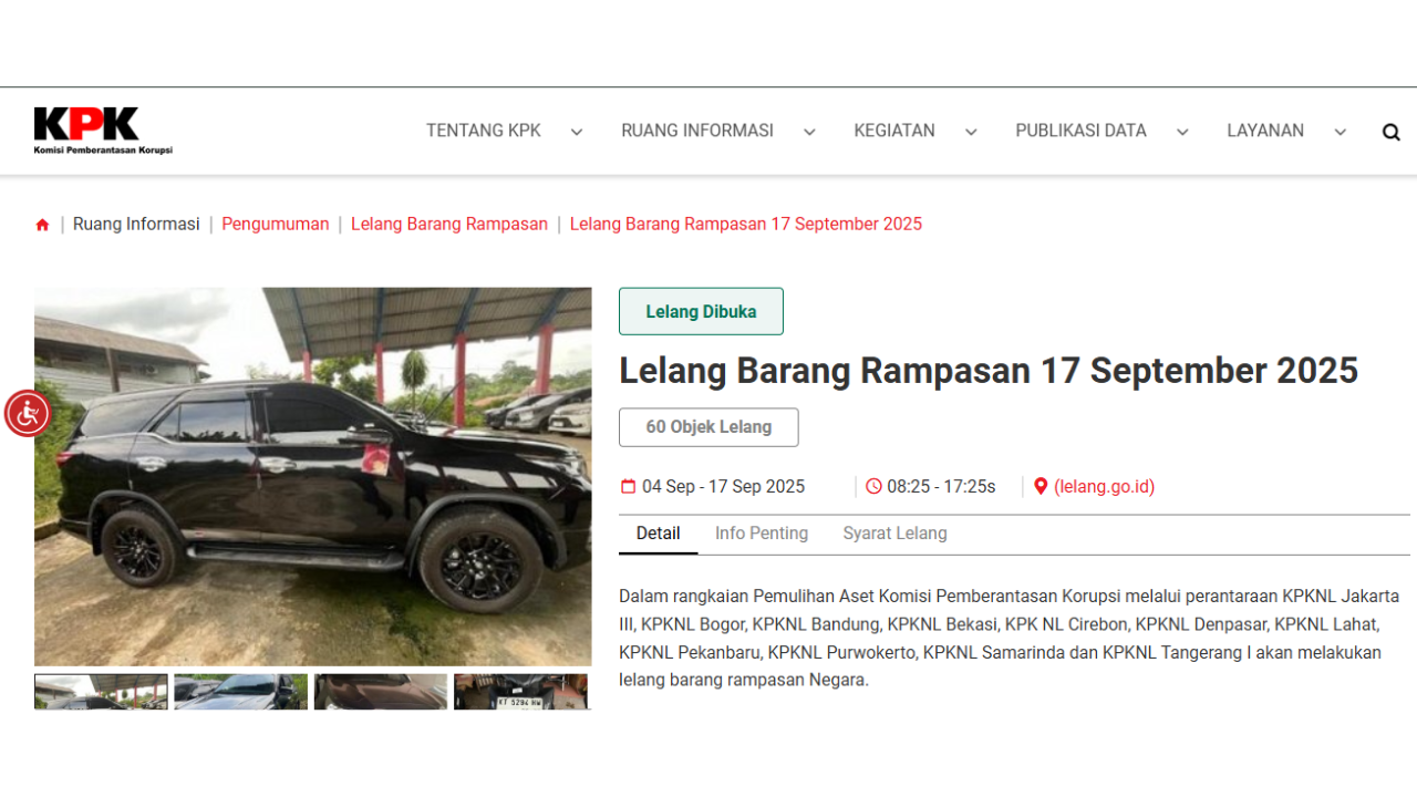 Begini Cara Daftar Lelang KPK 17 September 2025 secara Online, Lengkap Link Katalog Objek Barang