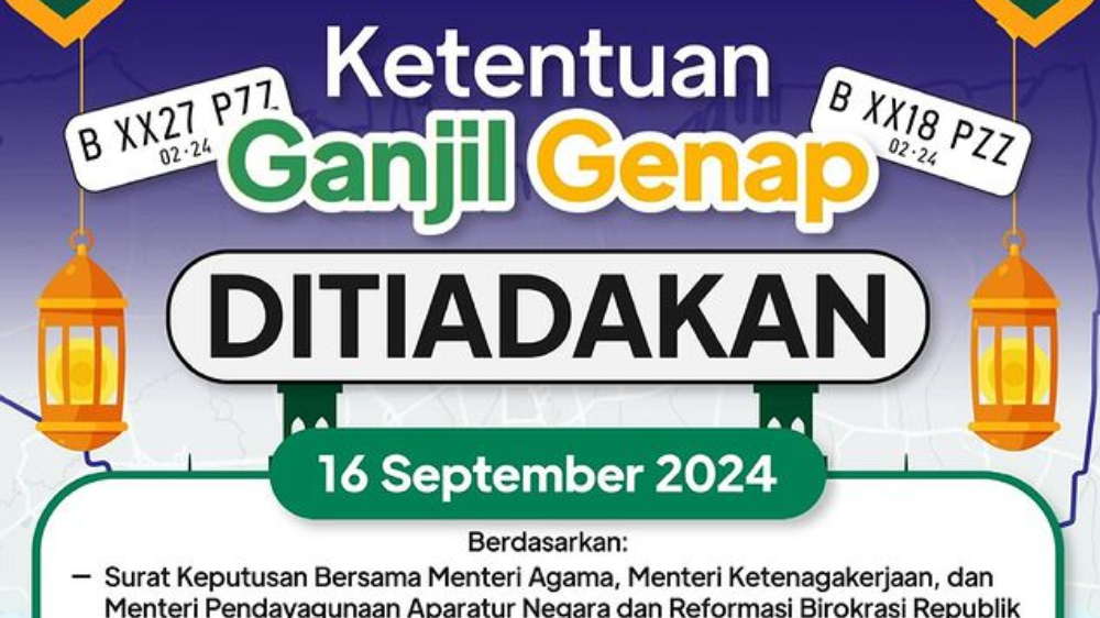 Libur Maulid Nabi, Ganjil Genap di Jakarta 16 September 2024 Ditiadakan