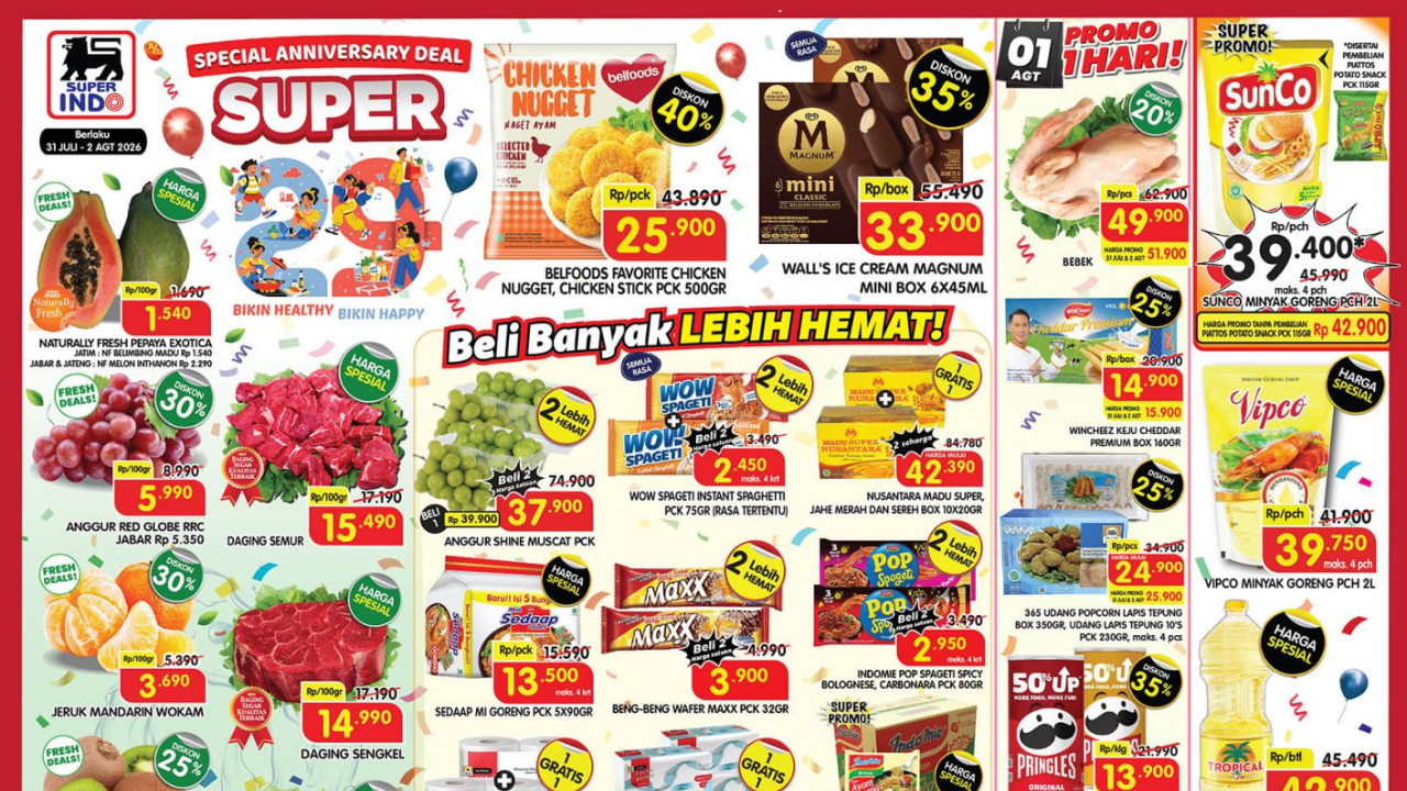Promo Superindo Terbaru Hari Ini 2 Agustus 2026, Diskon Sunco Minyak Goreng Rp39 Ribuan