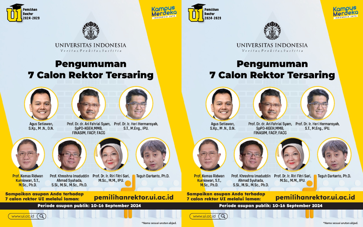 7 Calon Berebut Kursi Rektor di Pilrek UI 2024, Didominasi Para Dekan