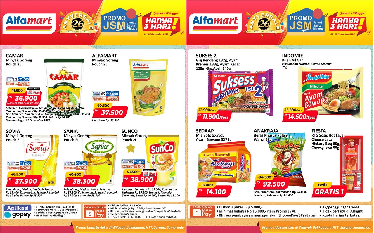 Promo JSM Alfamart Terbaru 21-23 November 2025, Minyak Goreng Camar Cuma Rp36 Ribuan