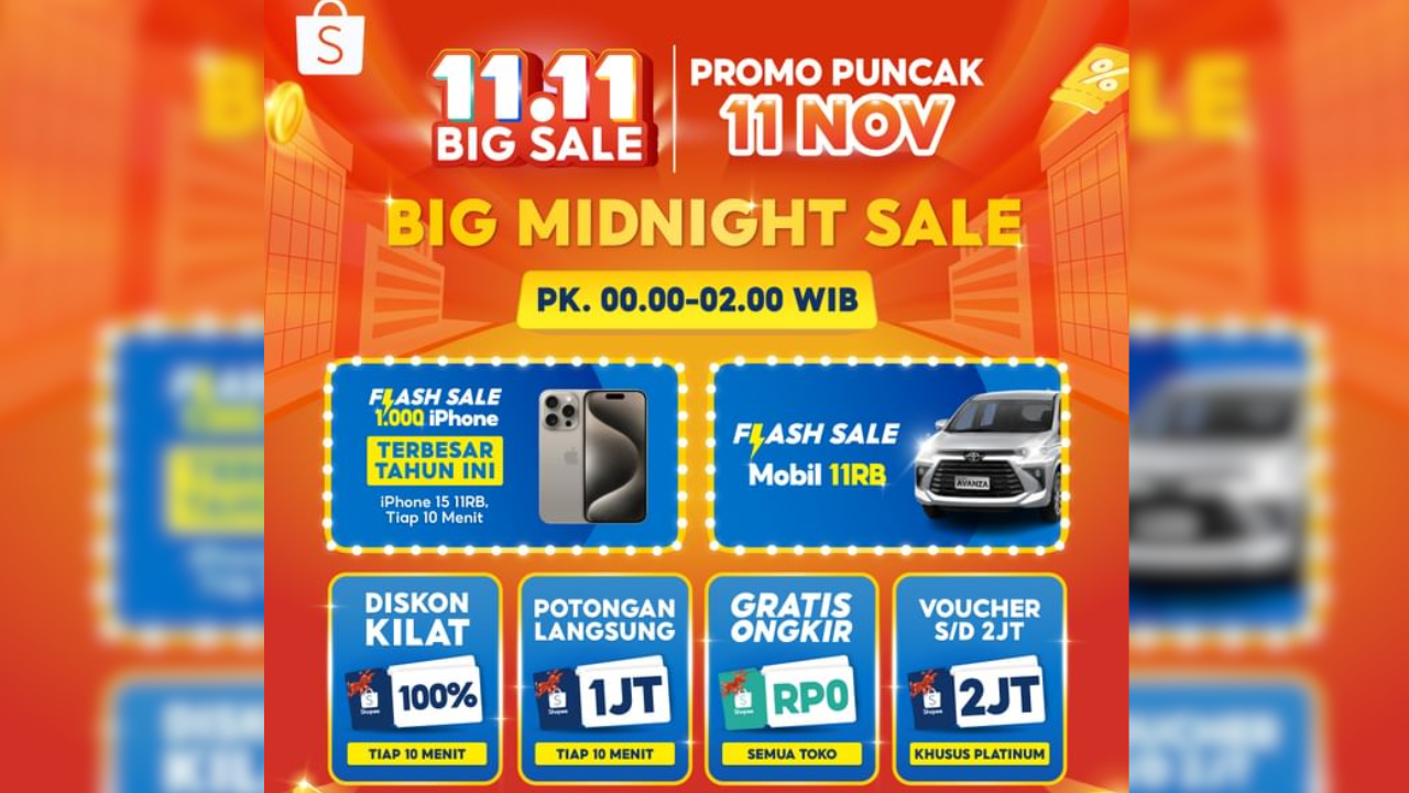 Klaim 13 Kode Voucher Diskon Shopee 11.11 November 2024, Banjir Cashback hingga Gratis Ongkir!