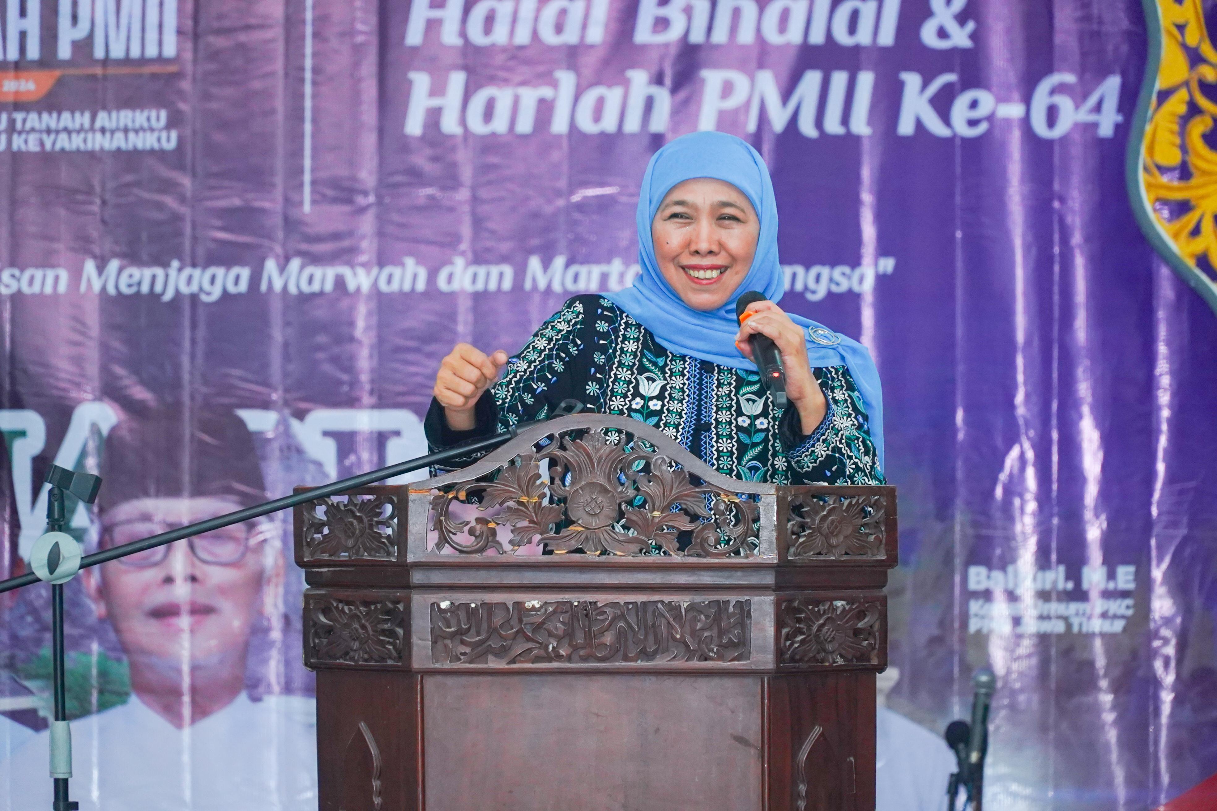 Pidato Khofifah di Hari Jadi PMII ke-64: Siapkan Rencana Aksi Untuk Mempercepat Indonesia Emas Sebelum 2045