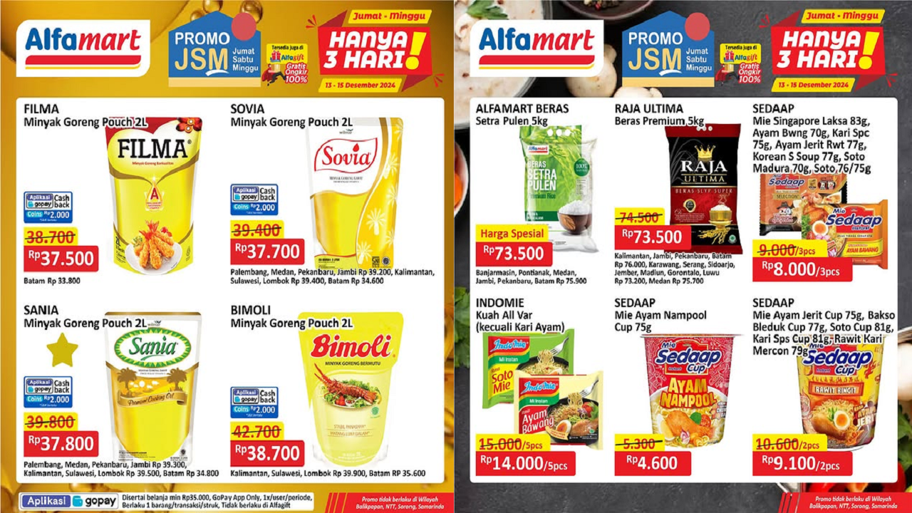 Katalog Promo JSM Alfamart Terbaru 13-15 Desember 2024, Minyak Goreng Mulai dari Rp37 Ribuan