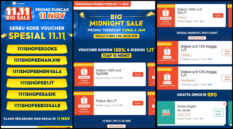 Kumpulan Kode Voucher Shopee 11.11 Bulan November 2024, Banjir Diskon, Cashback hingga Gratis Ongkir!