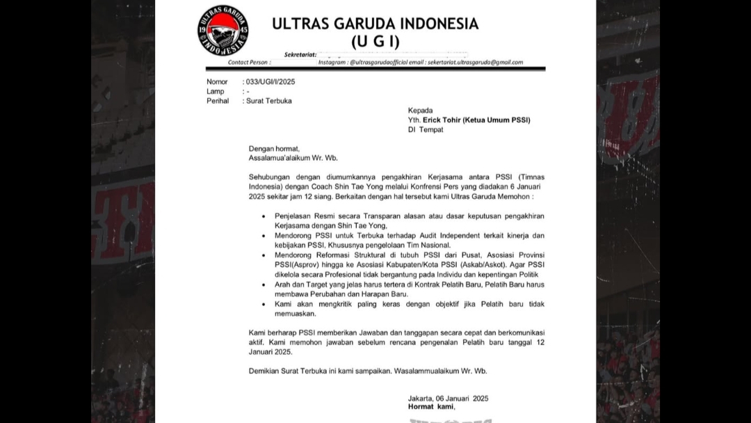 Ultras Garuda Kirim Surat Terbuka ke PSSI: Pak Erick, Tolong Jelaskan Alasan Pemecatan STY! 