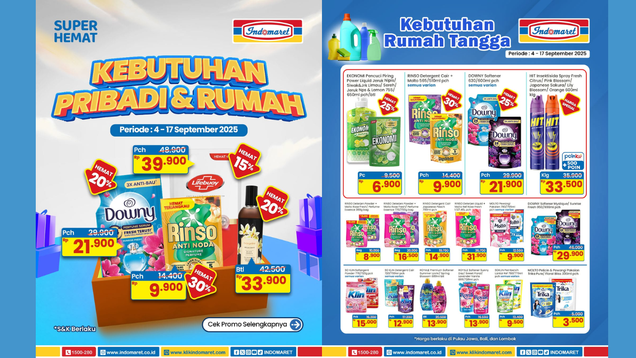 Katalog Promo JSM Indomaret Terbaru 12-14 September 2025, Diskon Detergent Cuci Baju Rinso-Downy Mulai Rp12.000