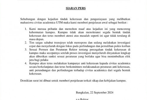 Rektor Universitas Trunojoyo Madura Buka Suara Soal Mahasiswi Fakultas Teknik Industri Yang Dipukuli Pacarnyai