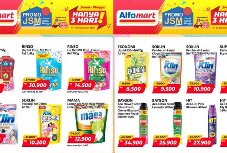 Promo JSM Alfamart Terbaru Hari Ini 13 September 2026, Diskon Soklin Lantai-Pewangi Cuma Rp10 Ribuan