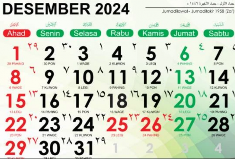 Kalender Jawa Desember 2024, Lengkap dengan Pasaran dan Weton